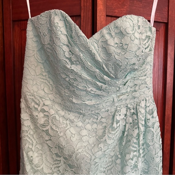 David's Bridal Strapless Lace Dress in Light Green - Picture 1 of 8